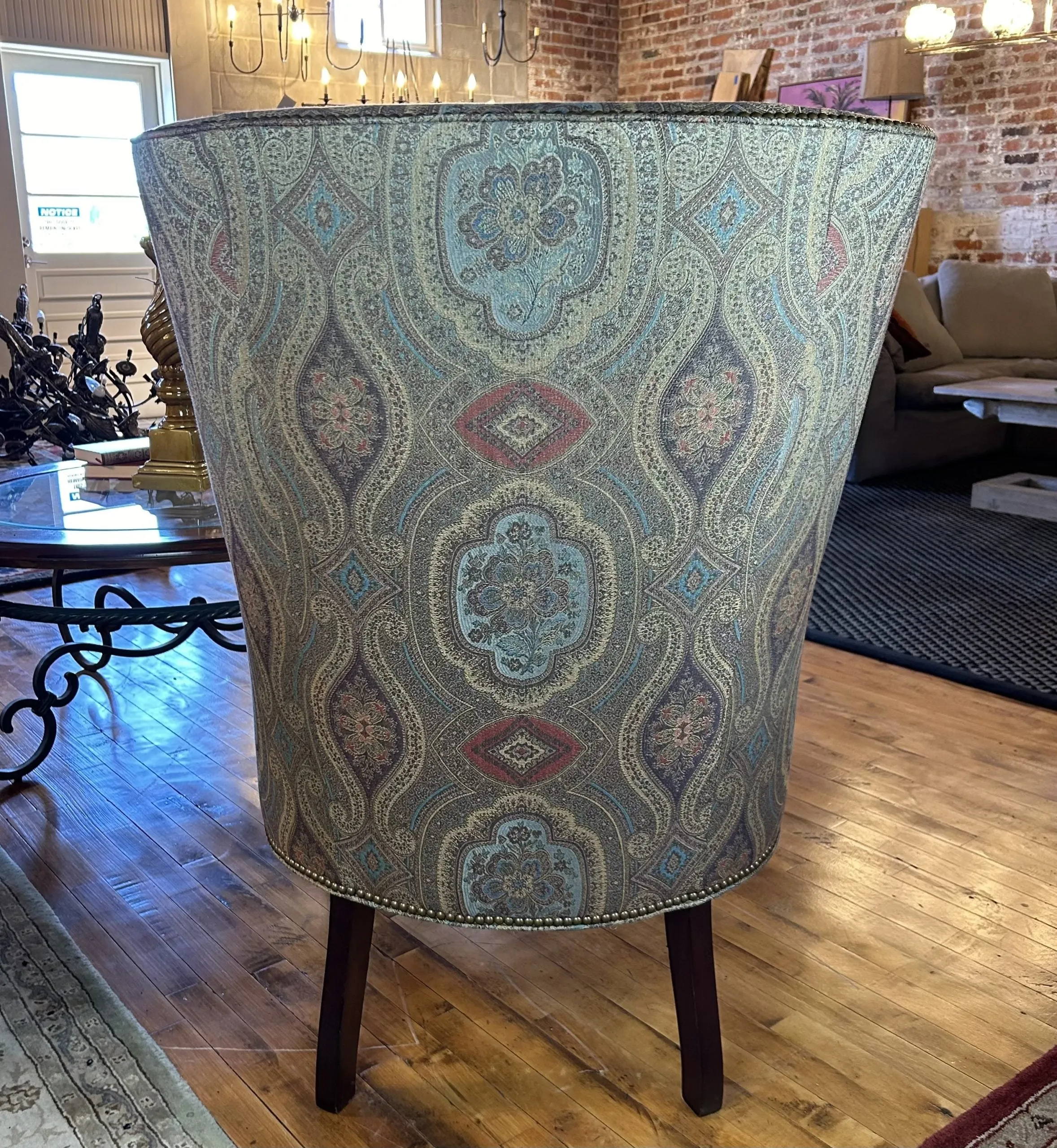 Sherrill Wingback Arm Chair, Golden Multicolor Brocade Upholstery