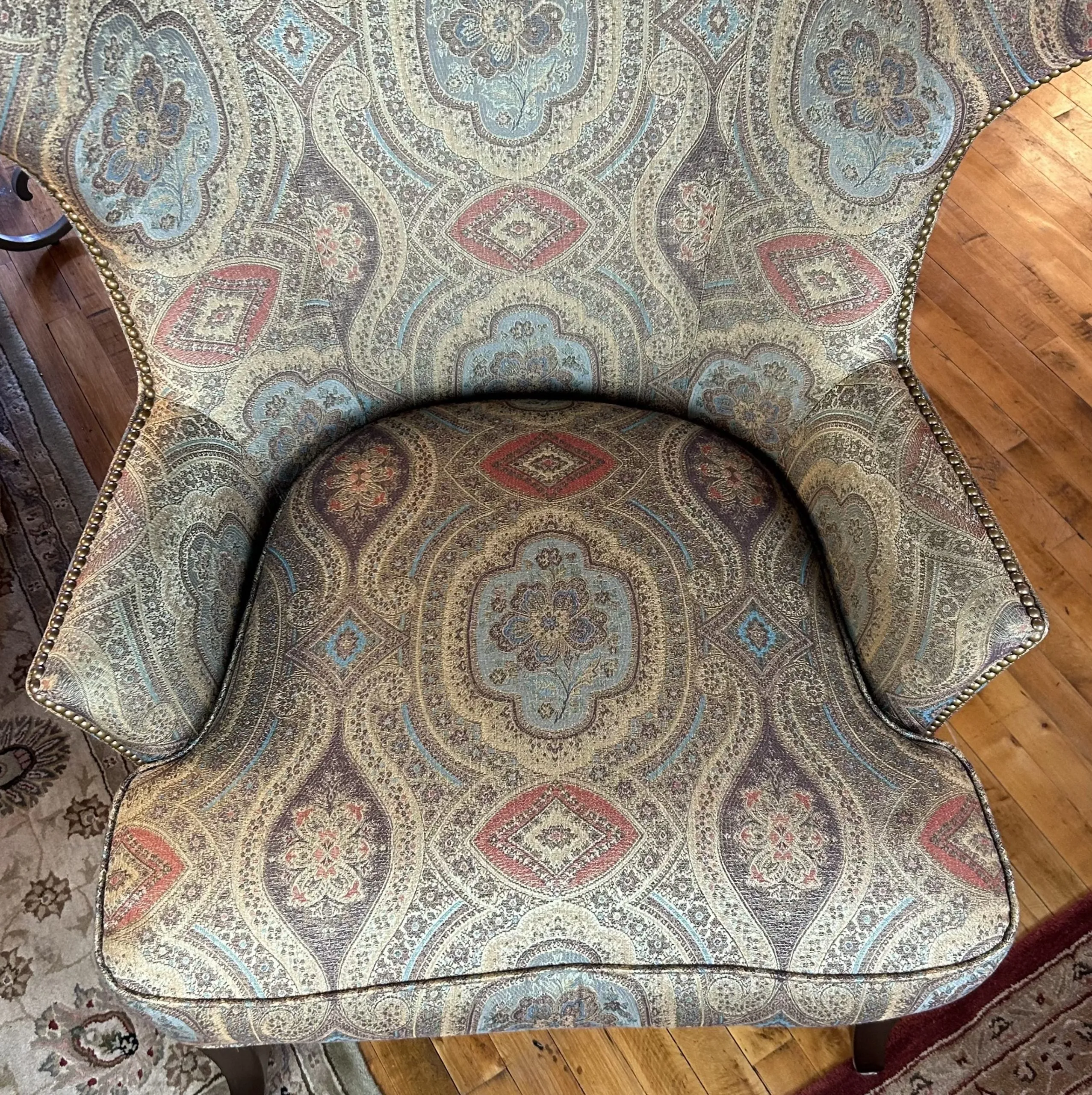 Sherrill Wingback Arm Chair, Golden Multicolor Brocade Upholstery