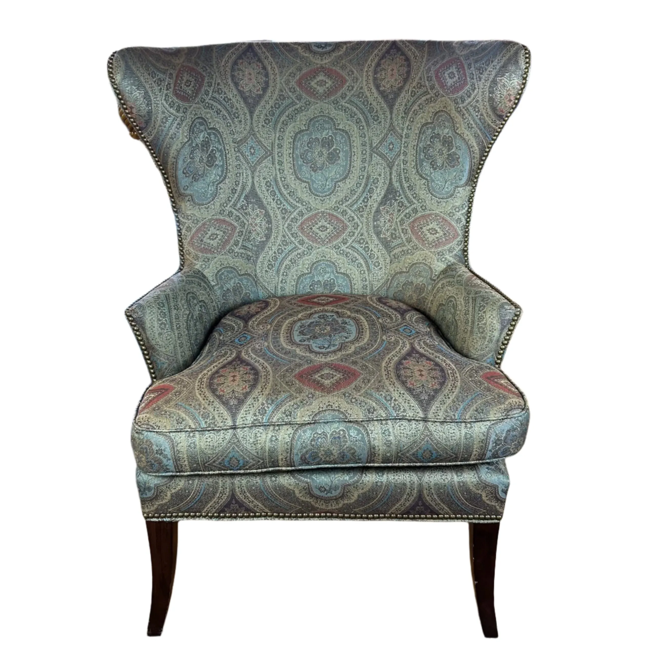 Sherrill Wingback Arm Chair, Golden Multicolor Brocade Upholstery