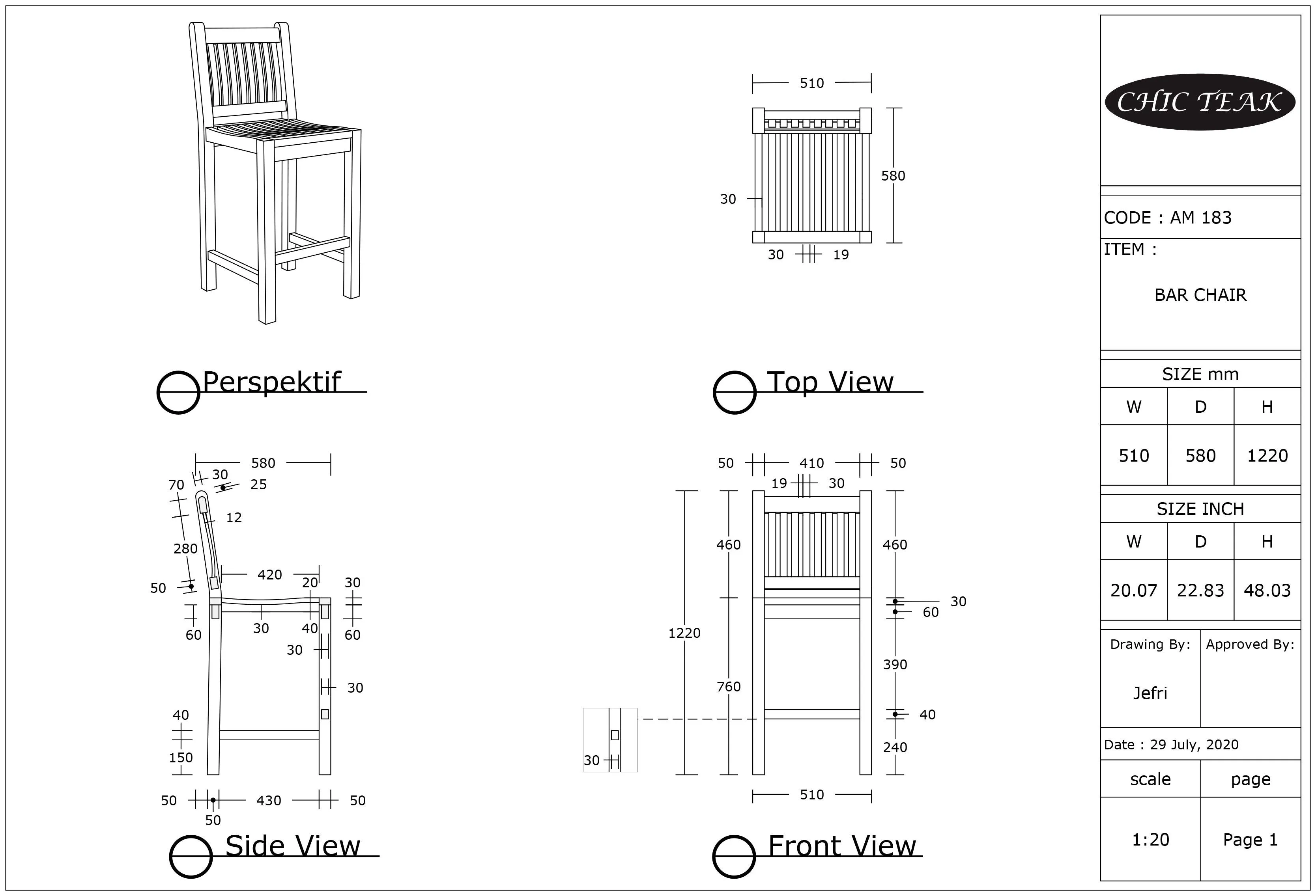 Teak Wood Elzas Barstool without Arms