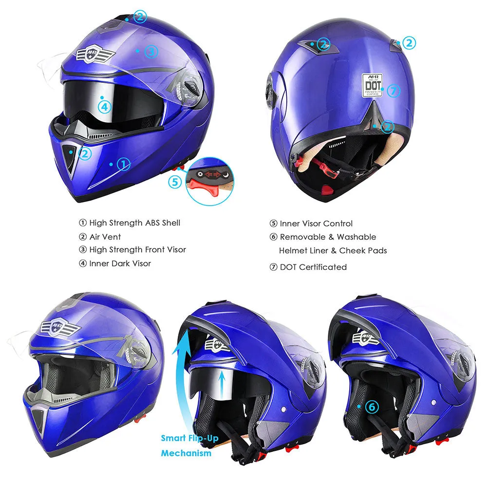 TheLAShop Helmet RUN-M Modular Helmet DOT Full Face Flip up Blue