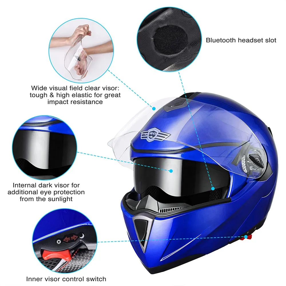 TheLAShop Helmet RUN-M Modular Helmet DOT Full Face Flip up Blue