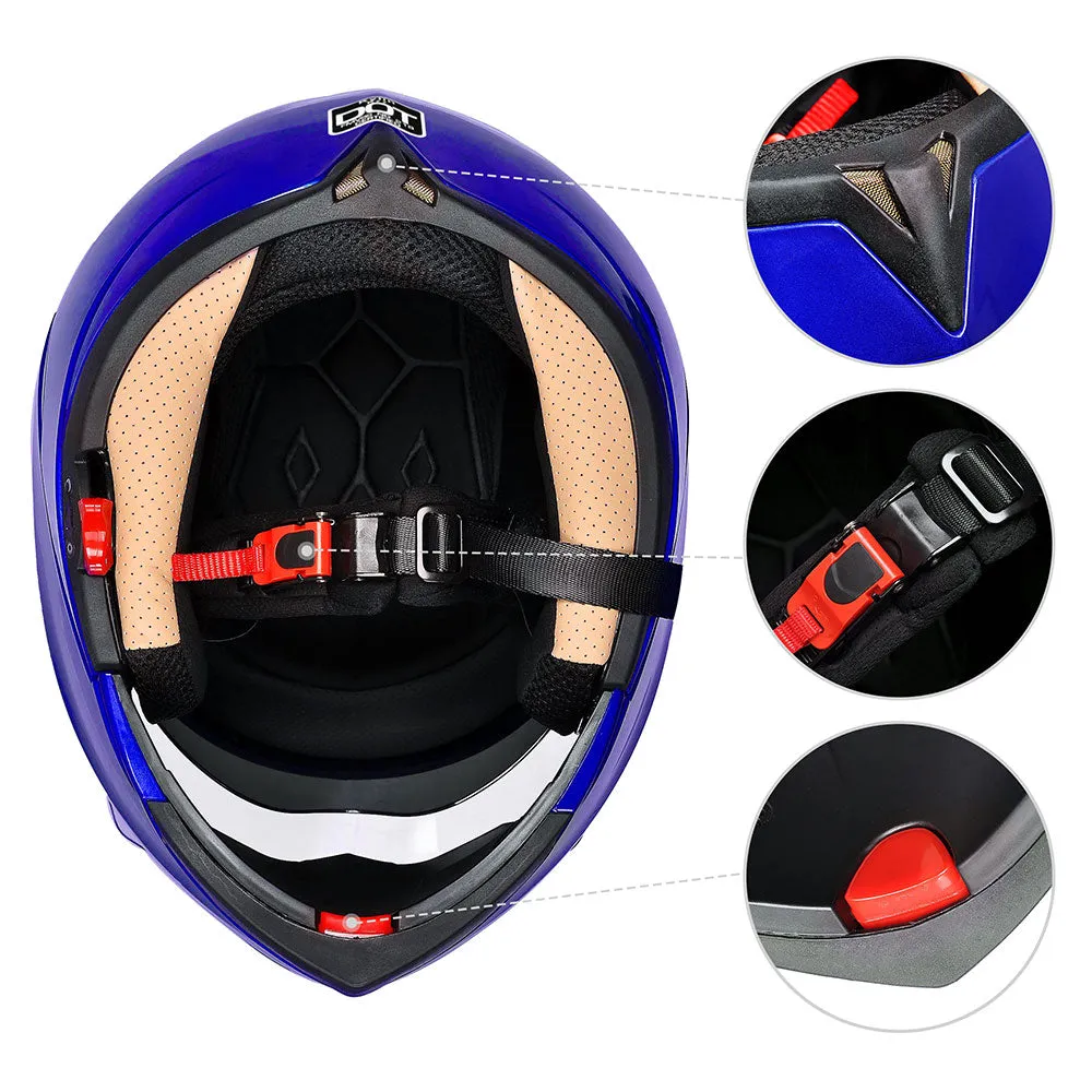 TheLAShop Helmet RUN-M Modular Helmet DOT Full Face Flip up Blue