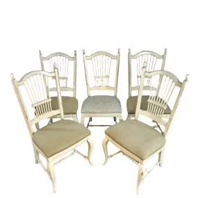 Thomasville Dining Chairs with Spindle Back, Upholstered Seats, Set of Five