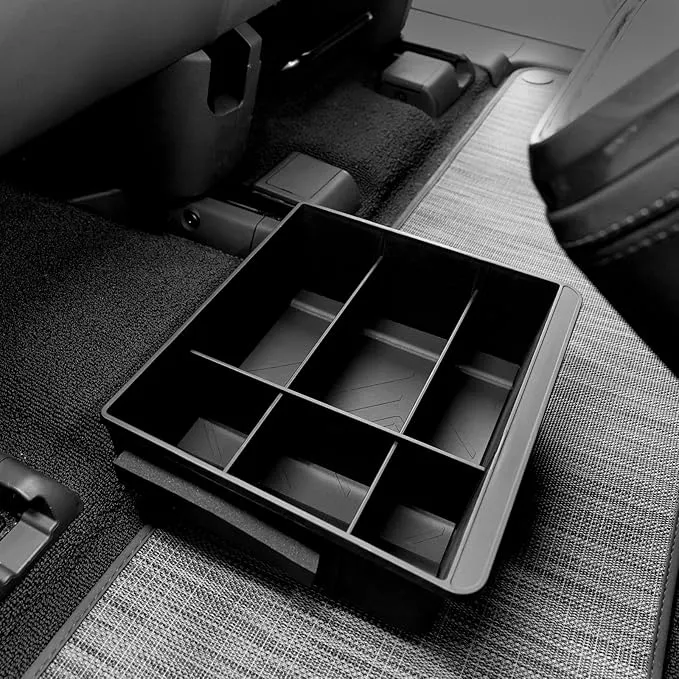 Under Seat Storage Tray for Rivian R1S 2025 Accessories, Rear Row Organier with Partitions and Anti Scratch Noise Reduce Silicone Pad for Rivian R1S Accessories 2024 2023 2022 (2nd Row Seat)