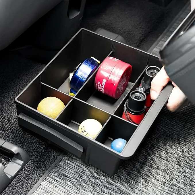 Under Seat Storage Tray for Rivian R1S 2025 Accessories, Rear Row Organier with Partitions and Anti Scratch Noise Reduce Silicone Pad for Rivian R1S Accessories 2024 2023 2022 (2nd Row Seat)
