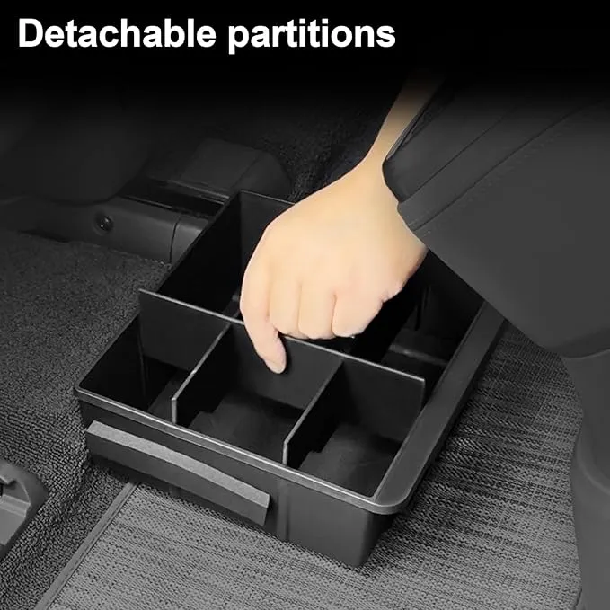 Under Seat Storage Tray for Rivian R1S 2025 Accessories, Rear Row Organier with Partitions and Anti Scratch Noise Reduce Silicone Pad for Rivian R1S Accessories 2024 2023 2022 (2nd Row Seat)