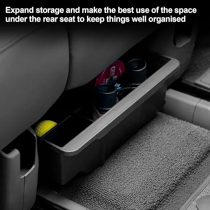 Under Seat Storage Tray for Rivian R1S 2025 Accessories, Rear Row Organier with Partitions and Anti Scratch Noise Reduce Silicone Pad for Rivian R1S Accessories 2024 2023 2022 (2nd Row Seat)