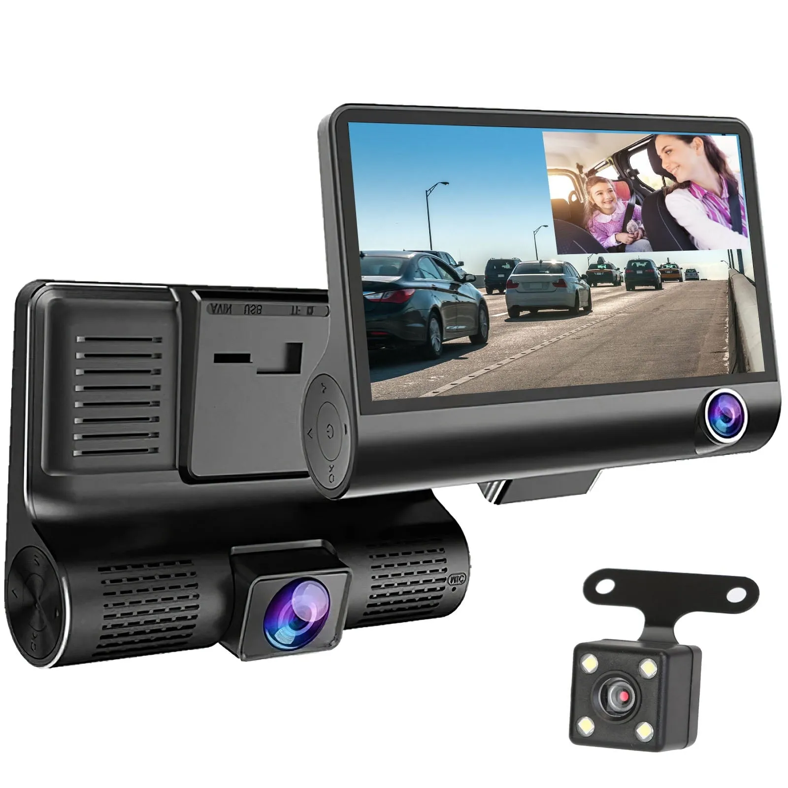 versatile iMounTEK Dash Cam for Cars, 1296P Full HD Dash Camera with 4inch LCD Display, 3 Channel Dash Cam with Night Vision, Driving Recorder