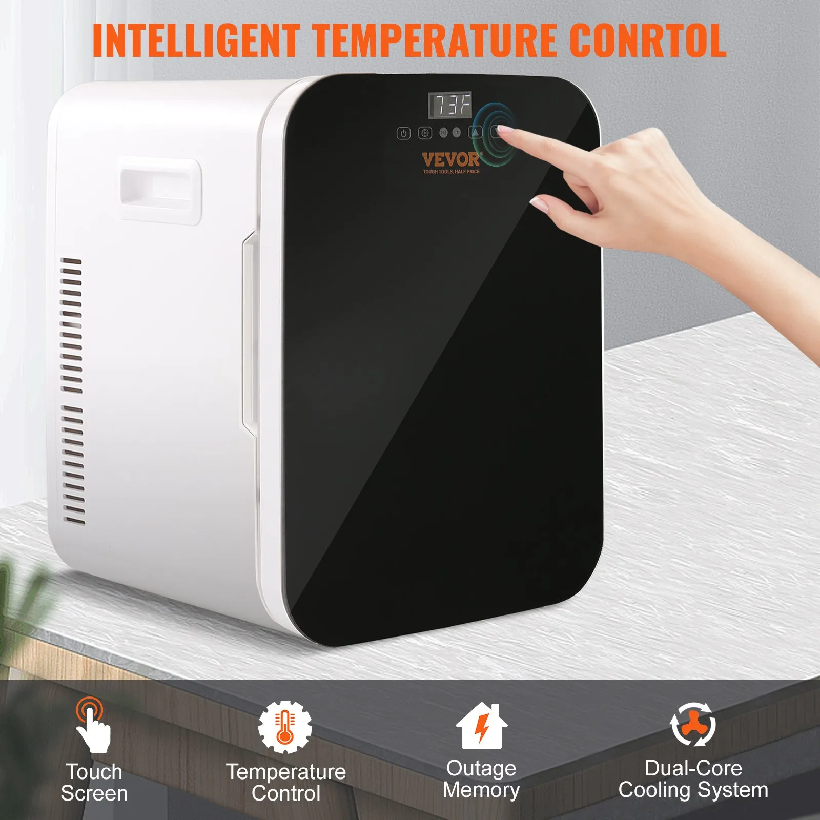 Vevor Mini Fridge for Bedroom, Skincare Fridge with Touch Screen Control - Black